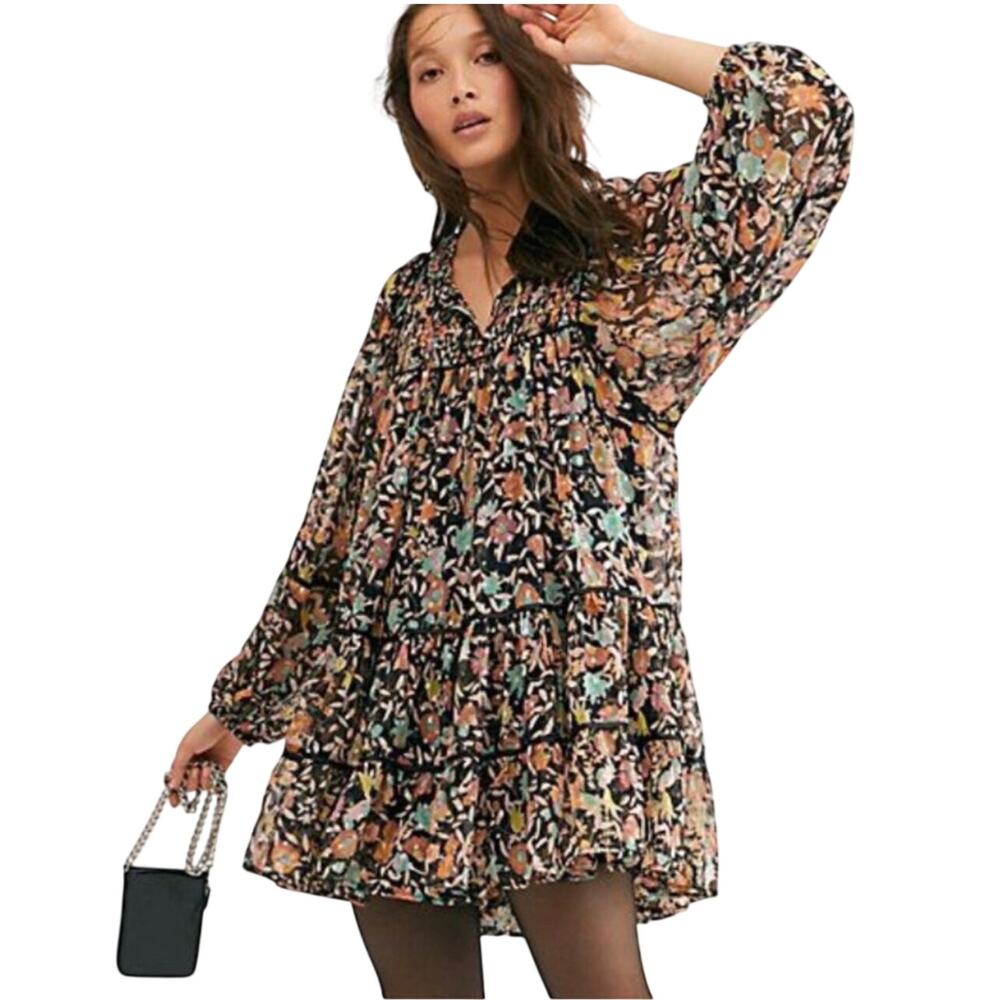 FREE PEOPLE Women’s Boho Metallic Floral Swing Mini Dress